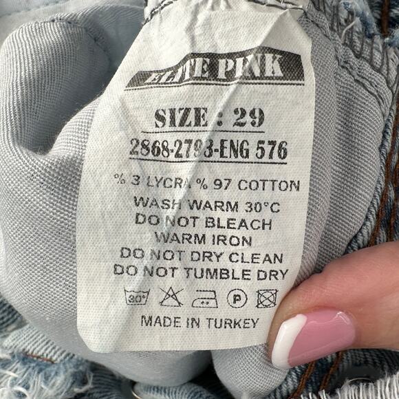 ELITE PINK Light Wash Paperbag Waist Drawstring Frayed Hem Wide Leg Jean Size 29 - Picture 7 of 7